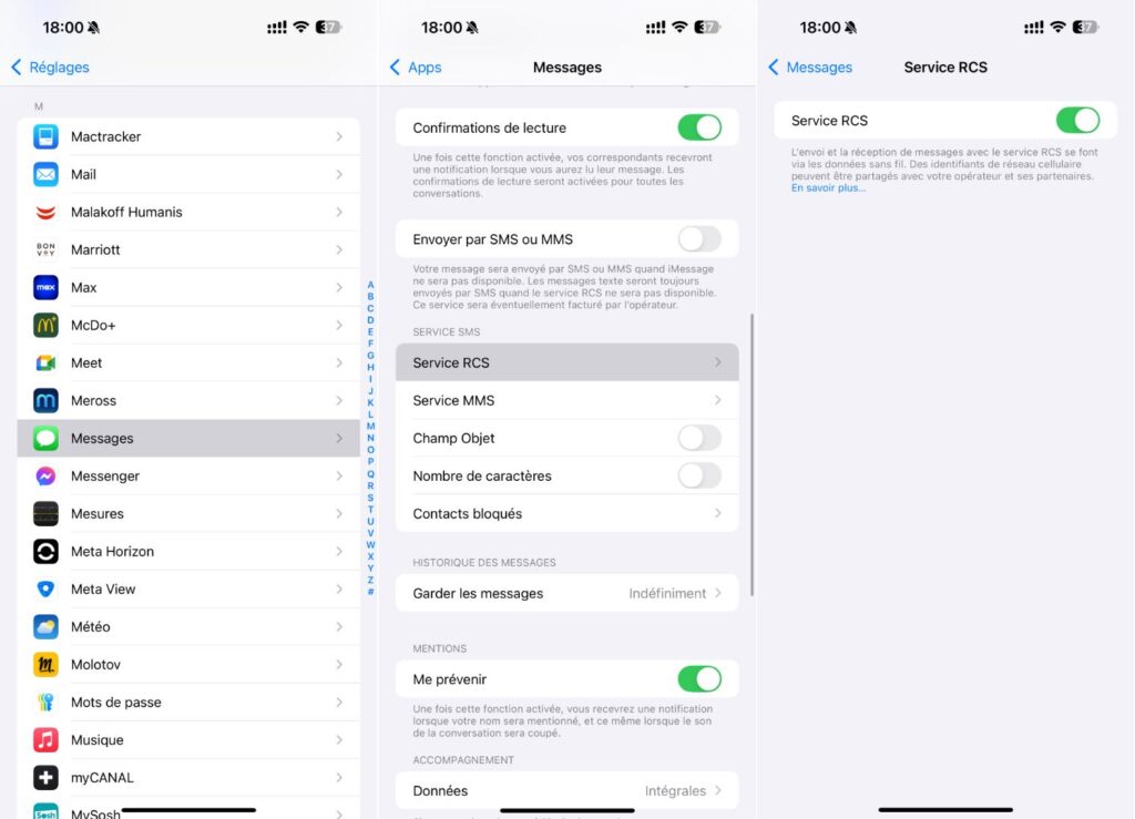 L'activation des RCS dans iOS 18.