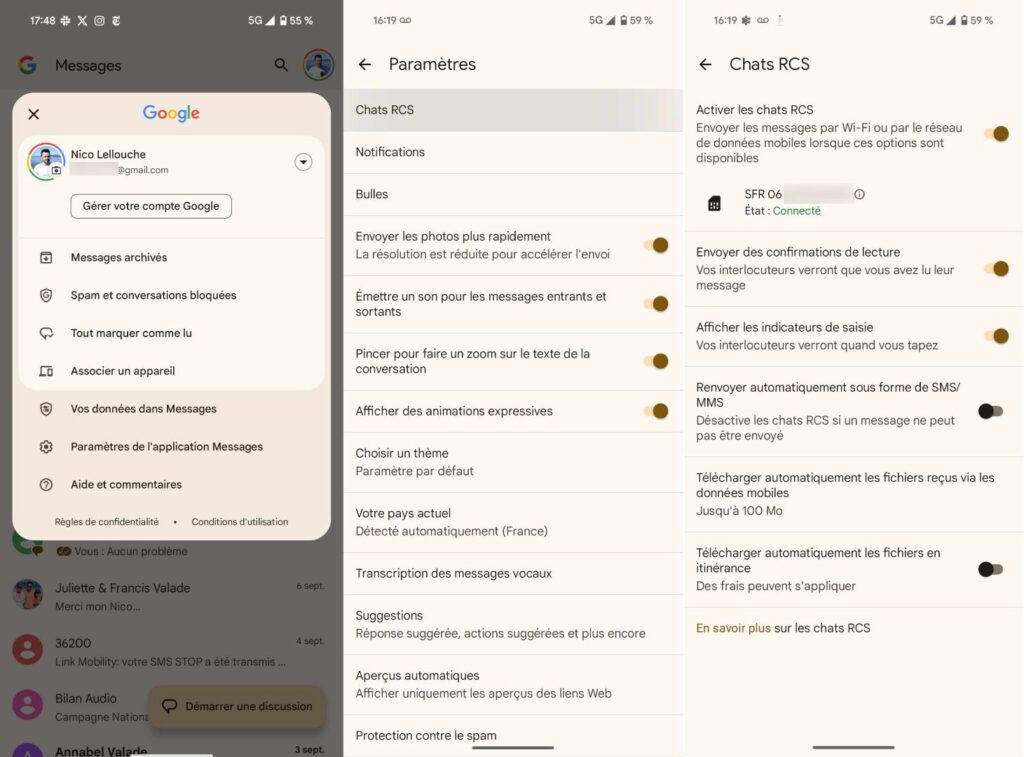 L'activation des RCS est automatique dans Google Messages.