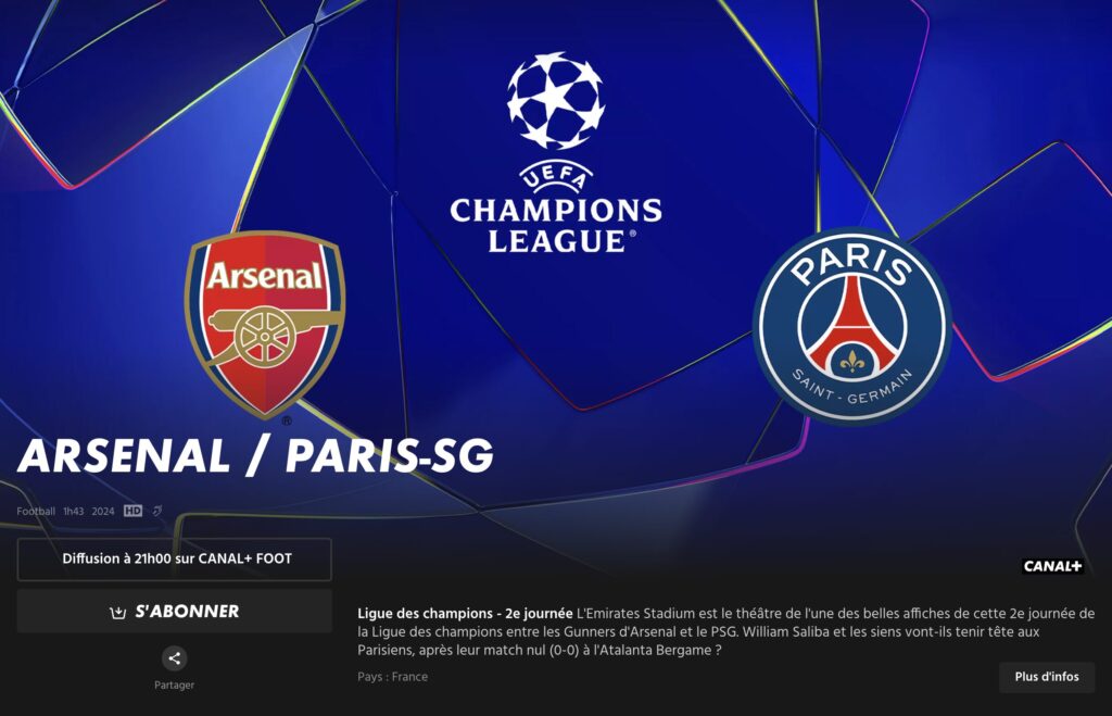 Arsenal - PSG est l'affiche du 1er octobre.