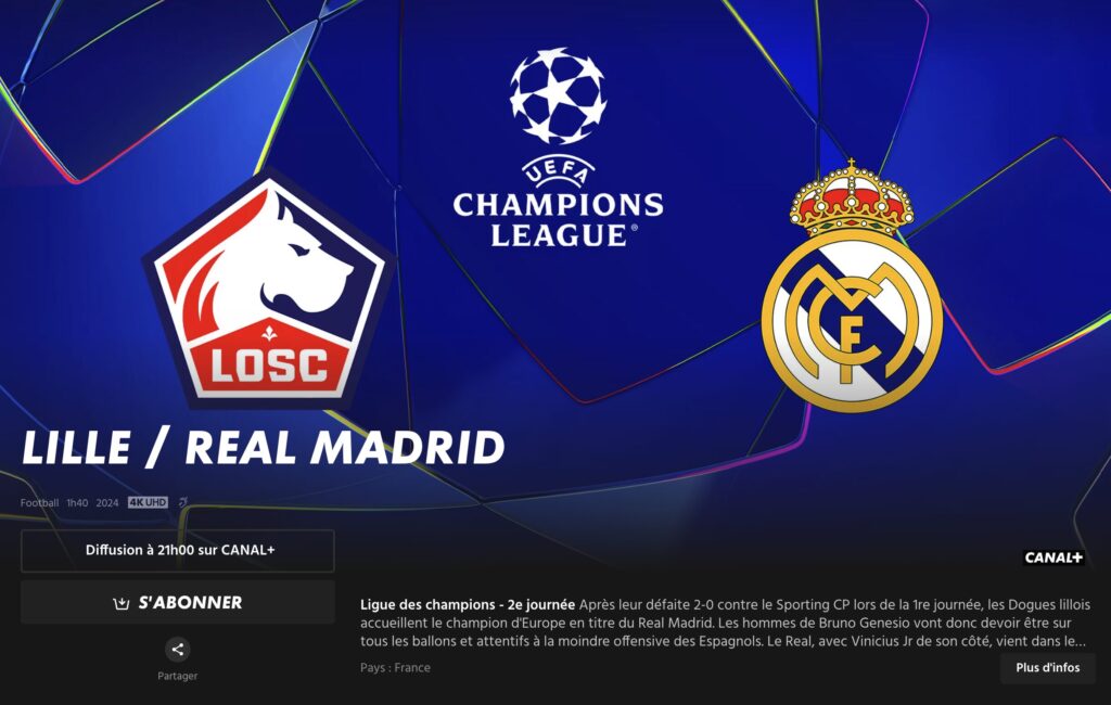 Lille - Real Madrid est le match star du 2 octobre.