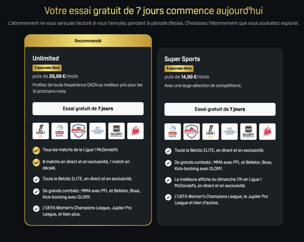 Les deux offres proposées par DAZN.