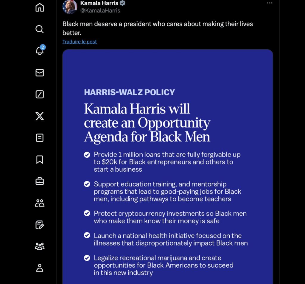 Kamala Harris propose un programme pour les hommes noirs.