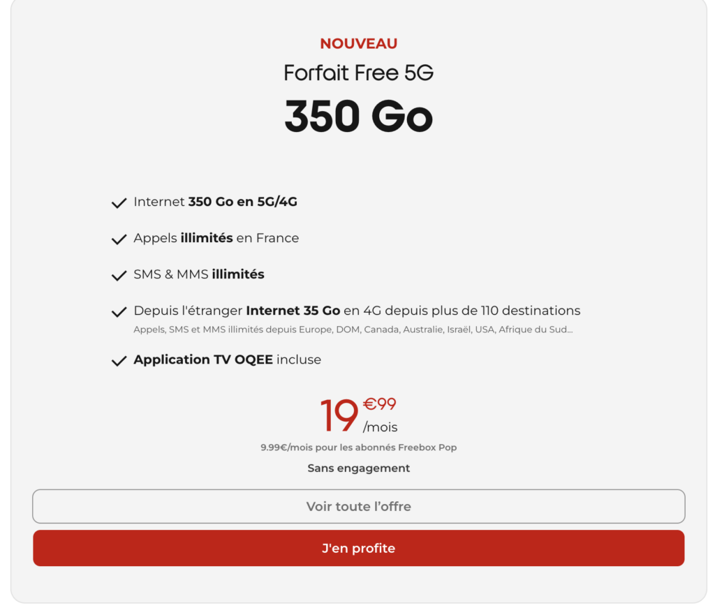 Le nouveau forfait Free à 19,99 euros par mois.