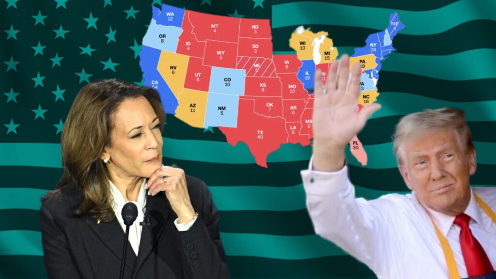 La carte du collège électoral, avec Kamala Harris et Donald Trump. // Source : Numerama