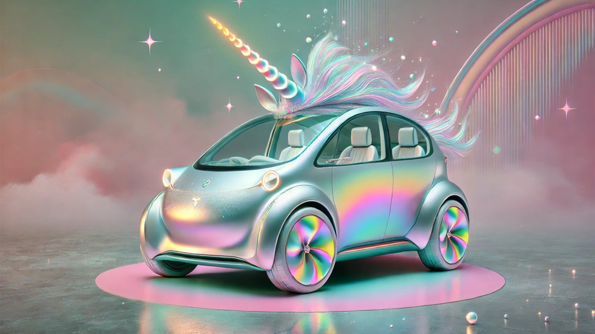 Une voiture électrique licorne générée par IA  // Source : Dall-e