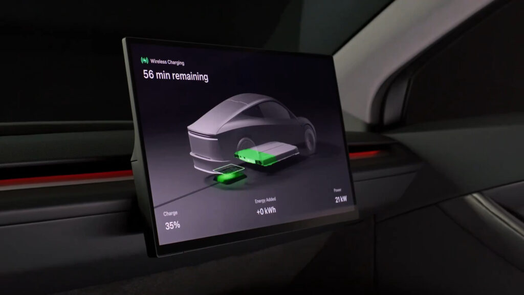 The wireless charging interface on the Robotaxi screen.