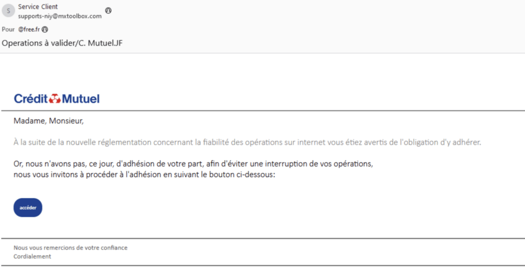 Un mail de phishing du Crédit Mutuel. // Source : Julien « Kermit » Métayer