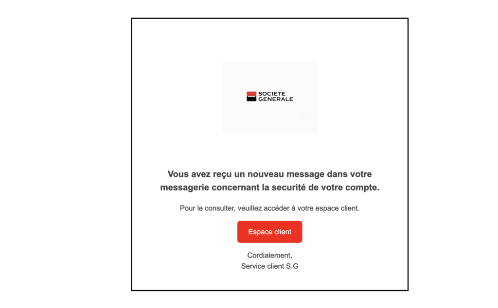 Un mail de phishing de la Société Générale. // Source : Numerama