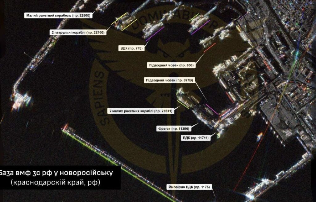 Une image prises par satellite d'un port de la Marine russe. // Source : Renseignement ukrainien