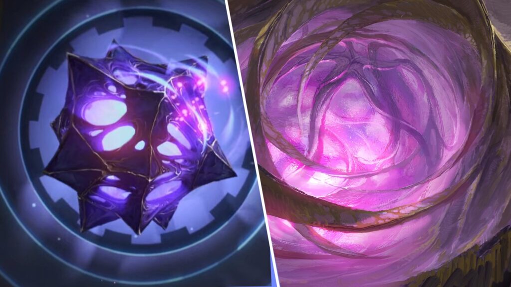 Le coeur Hextech dans la saison 2 d'Arcane vs le Néant dans League of Legends // Source : Montage Numerama