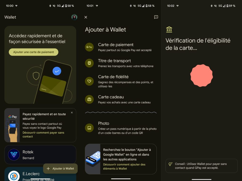 L'ajout d'une carte bancaire dans Google Pay // Source : Numerama