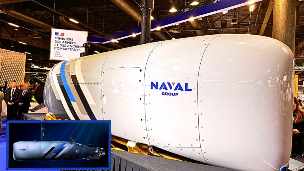 Un drone sous marin exposé au salon Euronaval. // Source : Numerama