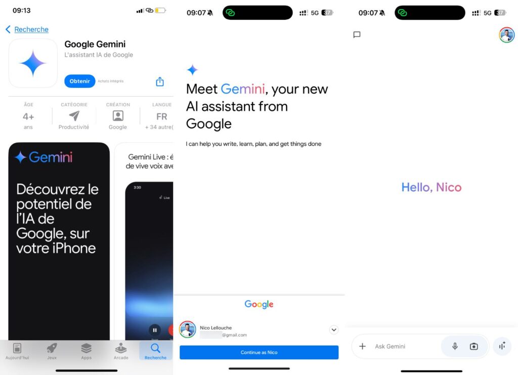 L'interface de Google Gemini à la première ouverture, avec un accès direct au chatbot.