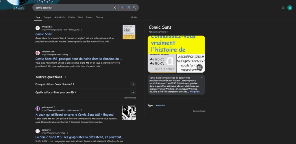 Google avec du Comic Sans MS // Source : Numerama