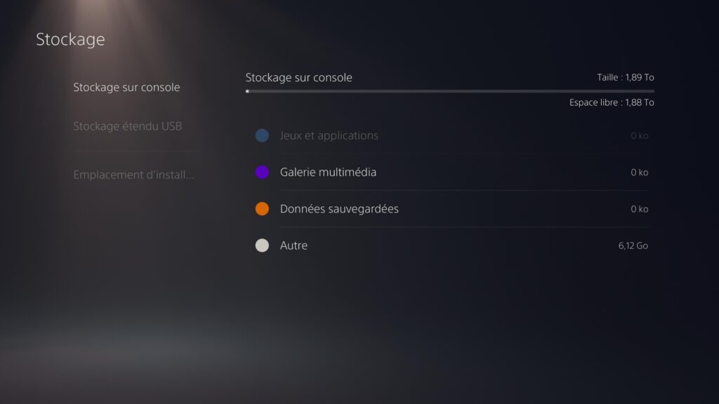 Le vrai espace de stockage de la PS5 Pro // Source : Capture PS5