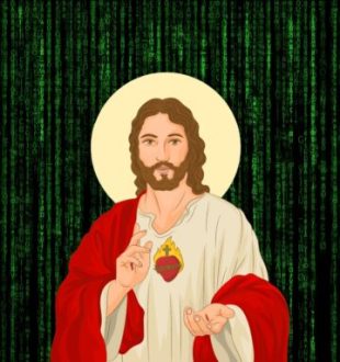 Représentation de Jésus-Christ sur fond façon « Matrix » // Source : Montage Numerama