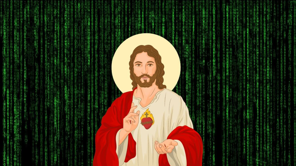 Représentation de Jésus-Christ sur fond façon « Matrix » // Source : Montage Numerama