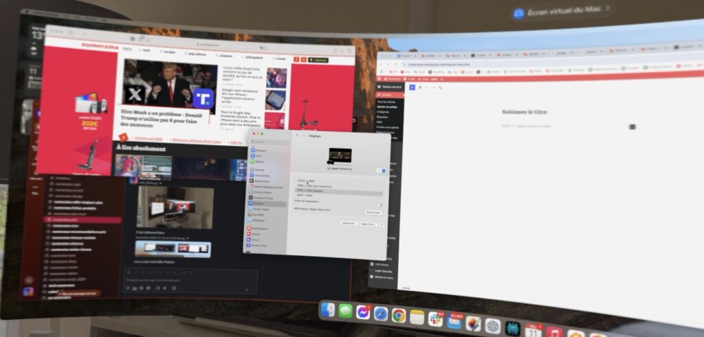 L'écran ultrawide du Vision Pro, avec ses différents paramètres.