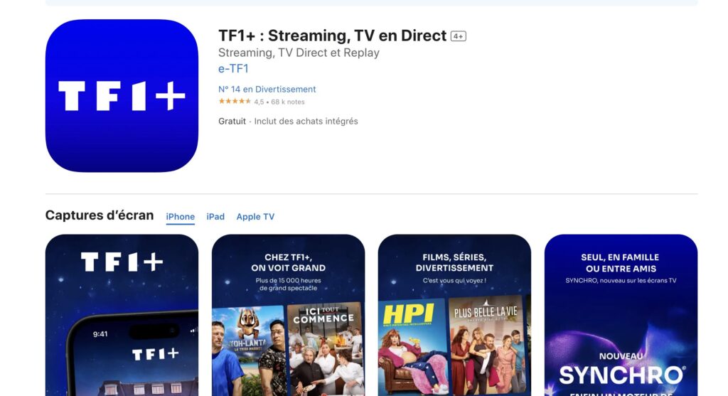 Aujourd'hui, l'application TF1+ est réservée à la France. L'Europe aimerait qu'on puisse la télécharger en Norvège. // Source : Capture Numerama