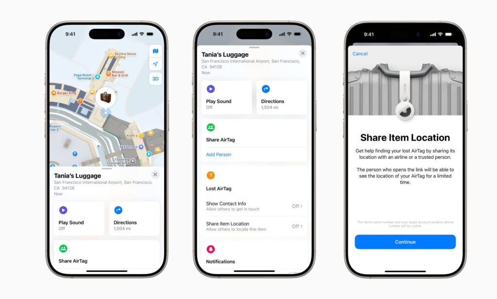 Avec iOS 18.2, un bouton permettra de partager la localisation d'un objet jusqu'à sa récupération.