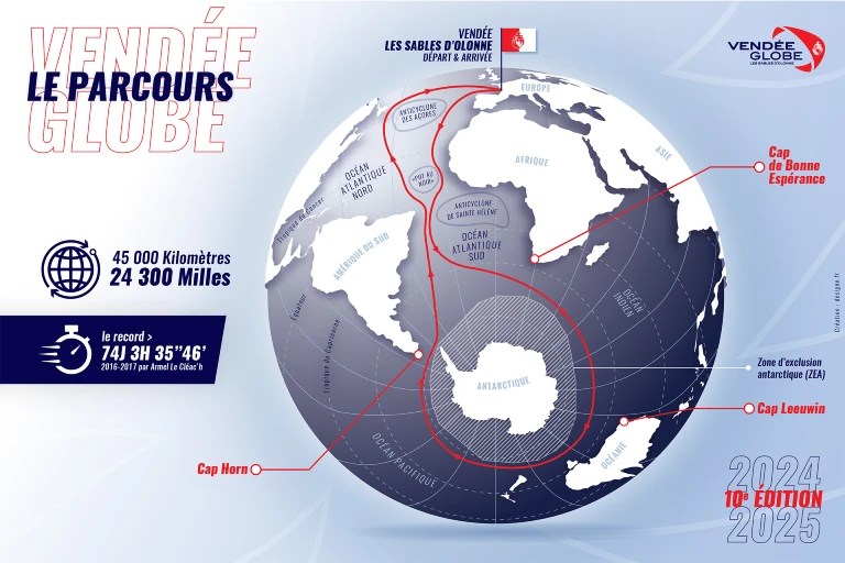 Le parcours du Vendée Globe 2024 // Source : Vendée Globe