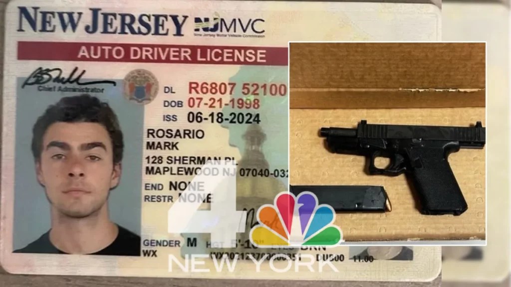 L'arme et la fausse carte d'identité retrouvée par la police. // Source : NBC New York