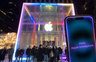 L'Apple Store de New York, aux couleurs d'Apple Intelligence et de l'iPhone 16. // Source : Numerama