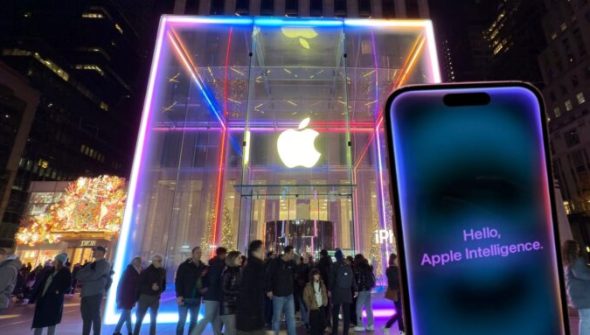 L'Apple Store de New York, aux couleurs d'Apple Intelligence et de l'iPhone 16. // Source : Numerama