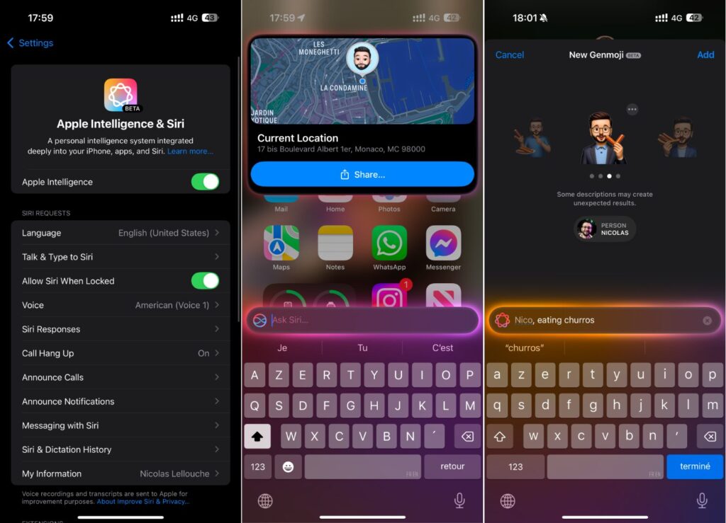 Plusieurs fonctions Apple Intelligence depuis Monaco, le tout avec un compte App Store français.