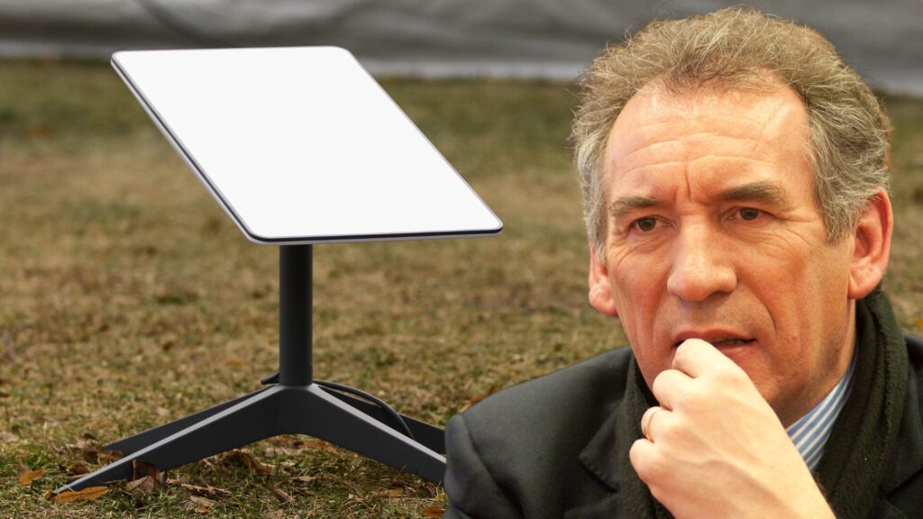 François Bayrou et une antenne Starlink. // Source : Alain Dolium (Montage Numerama)