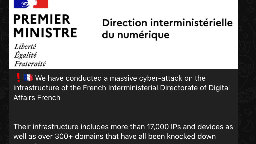 La revendication sur la chaîne Telegram d'Anonymous Sudan // Source : Numerama