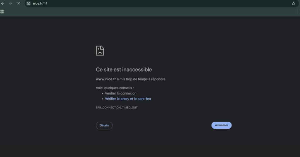Le site de la ville de Nice est indisponible ce matin du 31 décembre. // Source : Numerama