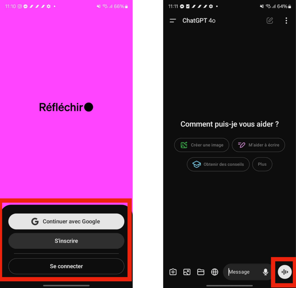 La connexion à ChatGPT, puis l'accès au mode voix.