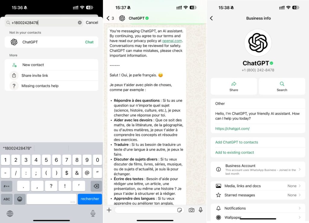 L'intégration de ChatGPT dans WhatsApp.