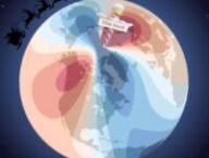 Déclinaison magnétique (l'angle entre le nord magnétique et le nord géographique) en 2025 selon le WMM2025 // Source : UKRI et Wessel, P., et W. HF. Smith (1996), base de données J.Géophysique. Res.