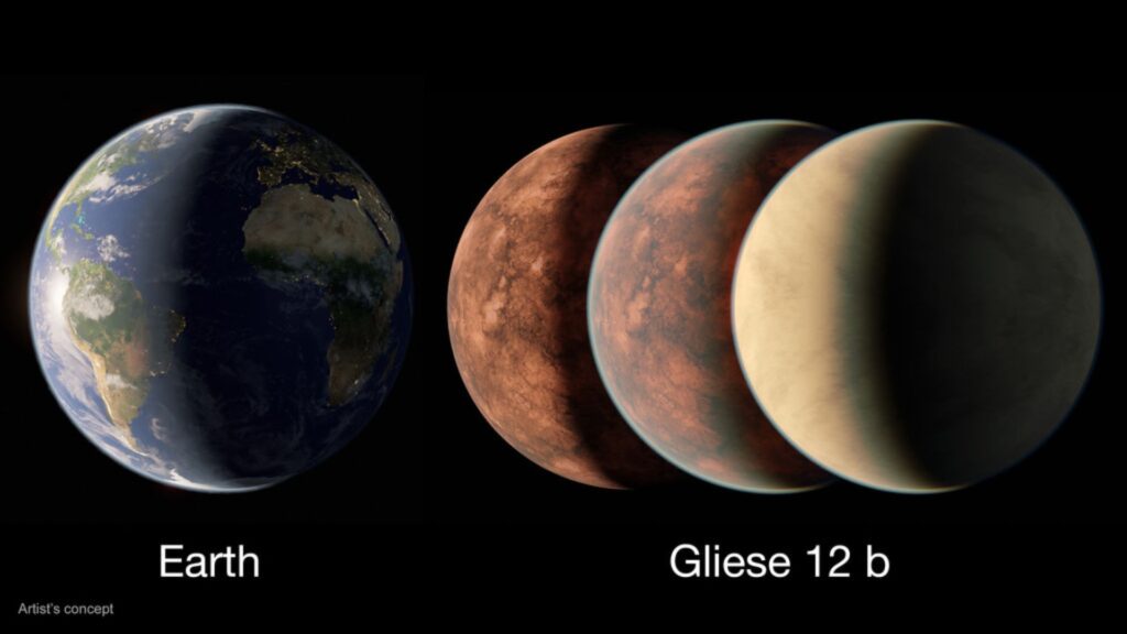 Illustration de la Terre comparée à divers modèles de Gliese 12 b // Source : NASA/JPL-Caltech/R. Hurt (Caltech-IPAC)