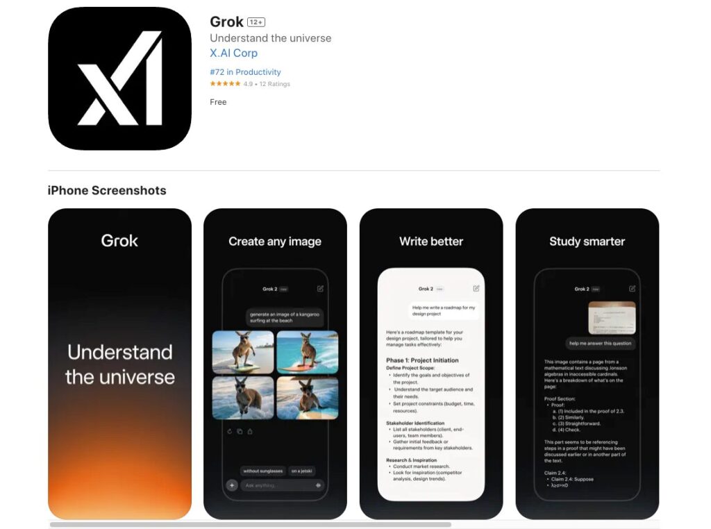 La page de Grok sur l'App Store // Source : Numerama