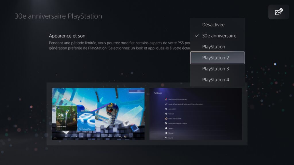 Les thèmes dans les réglages de la PS5.