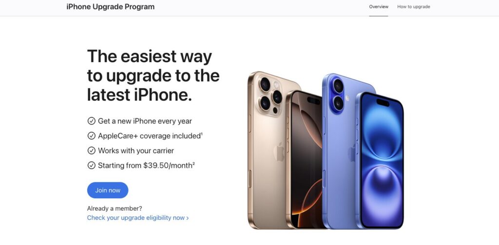 La page de vente de l'iPhone Upgrade Program sur le site d'Apple // Source : Capture Numerama