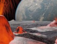 Quelques centaines de millions d'années après sa formation, la Lune a été soumise à une intense activité volcanique. La distance entre la Terre et la Lune était alors bien plus faible qu'aujourd'hui. // Source : MPS/Alexey Chizhik