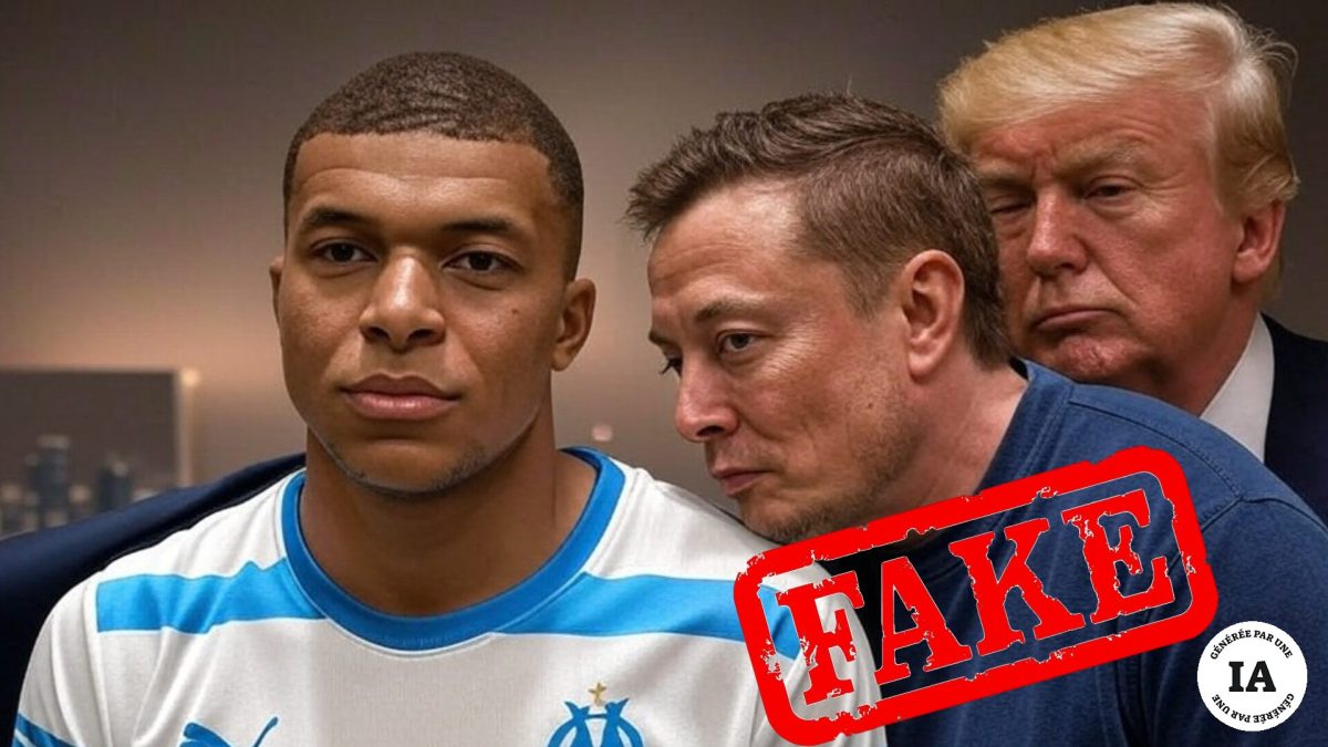 Fausse image de Kylian Mbappé, Elon Musk et Donald Trump générée par Grok 2. // Source : Numerama, avec Grok