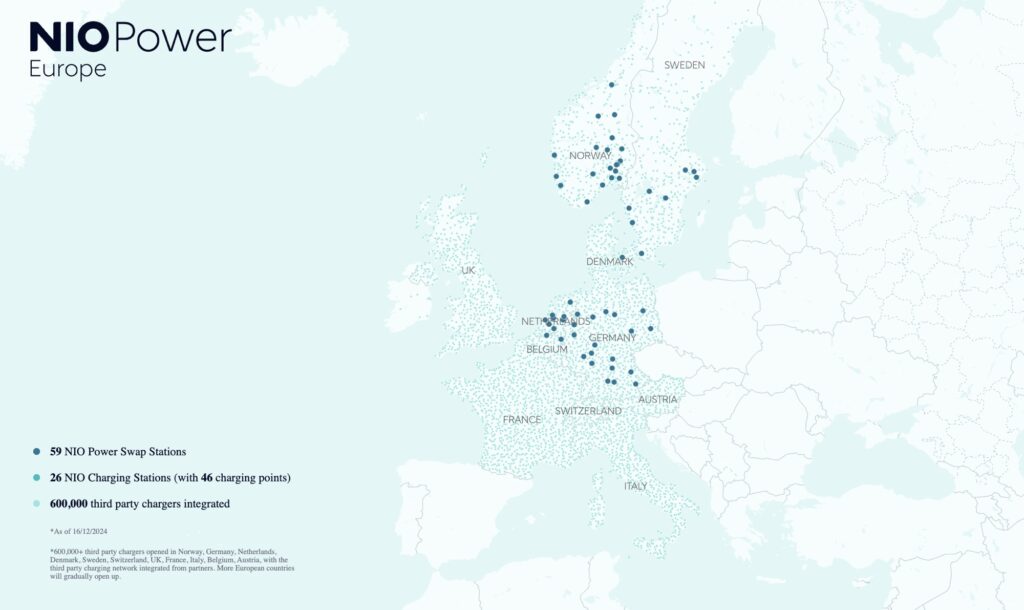 L'état des stations d'échange de batteries Nio en Europe en décembre 2024