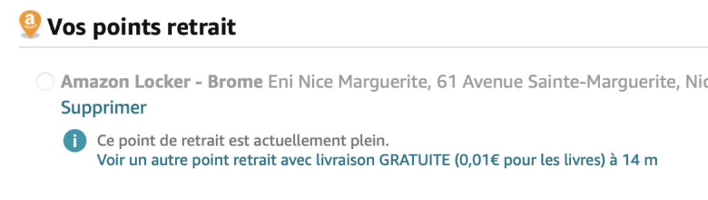 Quand on veut se faire livrer un livre, Amazon indique quand une adresse n'est pas éligible à la livraison gratuite.