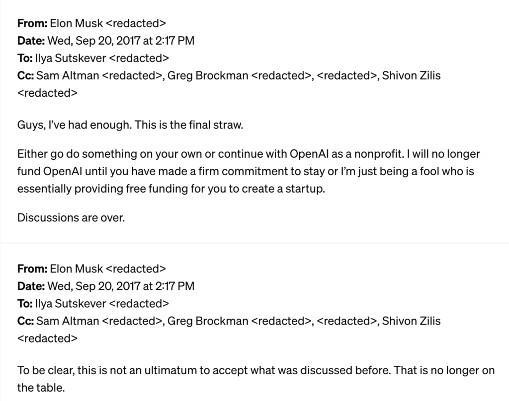 Les réponses d'Elon Musk aux longues questions de Greg Brockman et Ilya Sutskever.