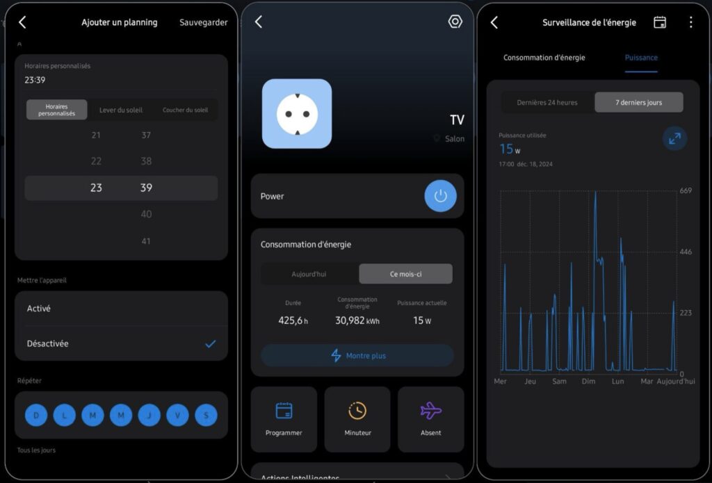 L'application Tapo de TP-Link permet de programmer des arrêts et mise en route, mais aussi de voir sa consommation en détail // Source : Bob JOUY pour Numerama