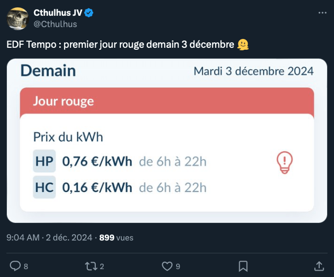 Les tarifs de Tempo pour le 3 décembre 2024. // Source : Via X @Cthulhus