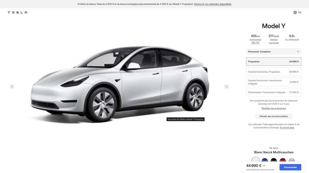 Configurateur Tesla au 6 decembre // Source : Capture site Tesla 