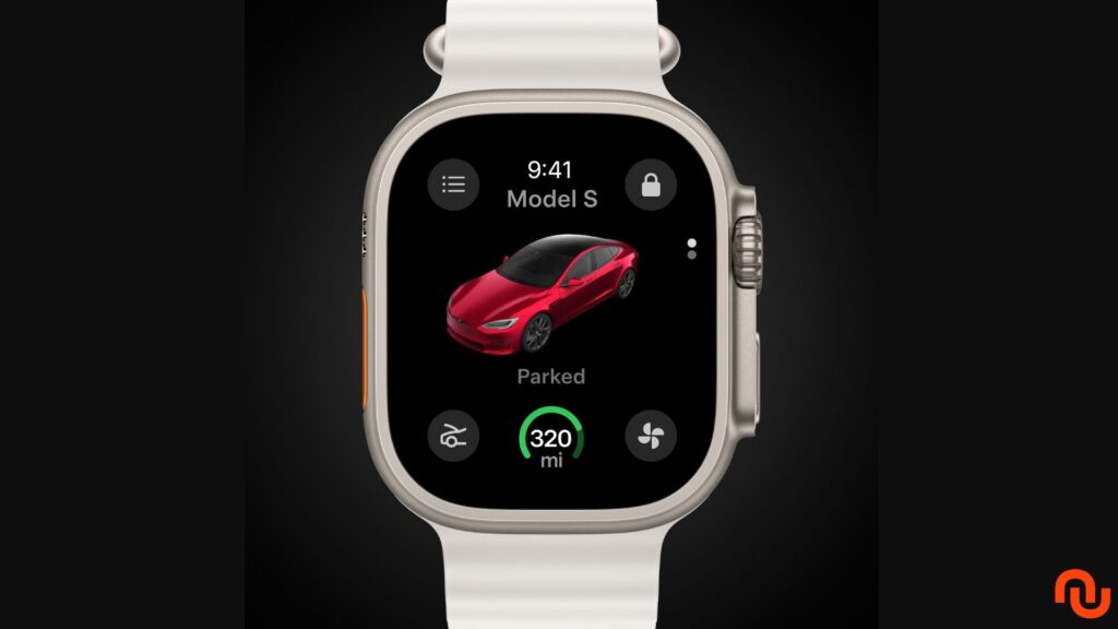 L'application Apple Watch pour Tesla // Source : Montage Numerama