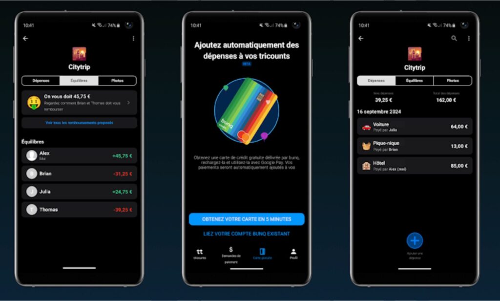 L'interface de Tricount sur smartphone.