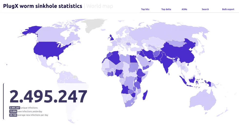 Tous les pays où une souche de PlugX a été détectée. // Source : Sekoia.io